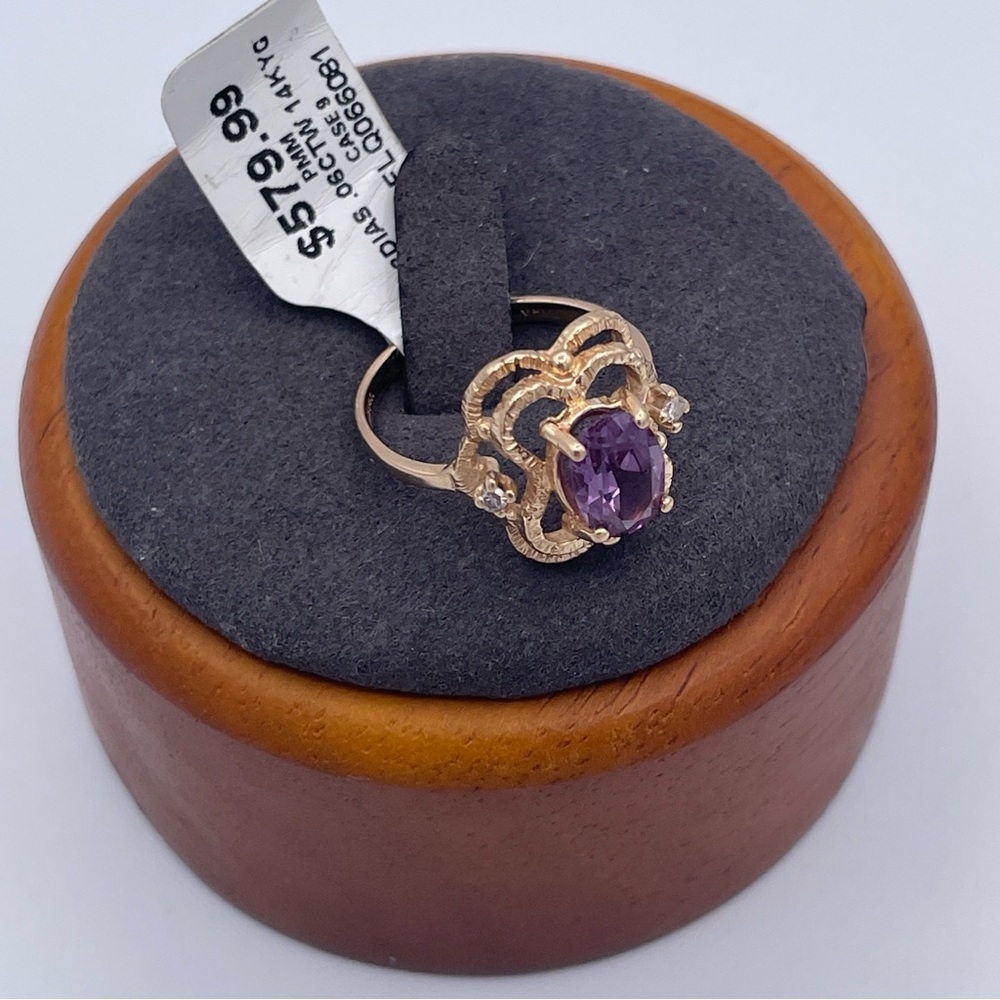 14K Gold Purple Sapphire and Diamond Accent Ring Modern Floral Solid Gold Size 6 - Picture 5 of 11